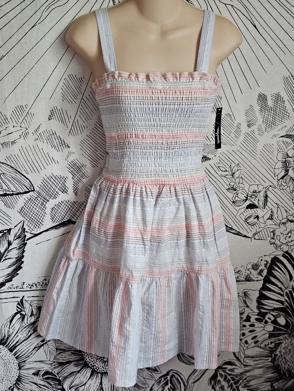 NWT Junior's Small Speechless White, Blue, and Pink Striped Smocked Sundress